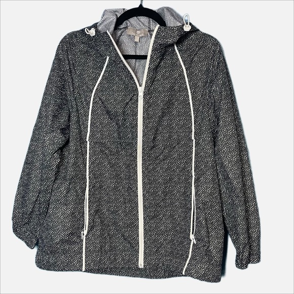 T by Talbots geometric pattern hooded windbreaker jacket size LP Large Petite - Picture 4 of 7